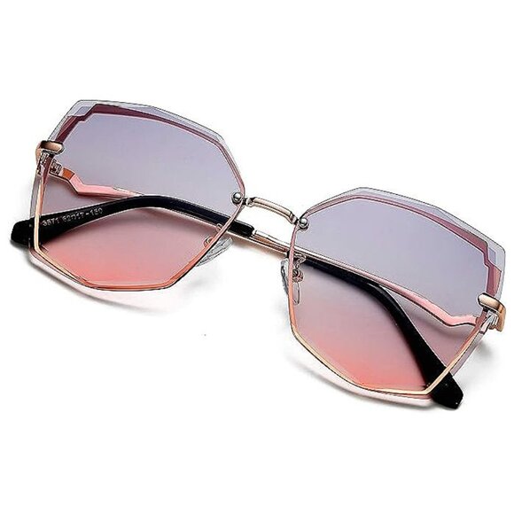 Sunglasses for Women trendy Polygon Oversized Fashion , Grey Gradient Pink